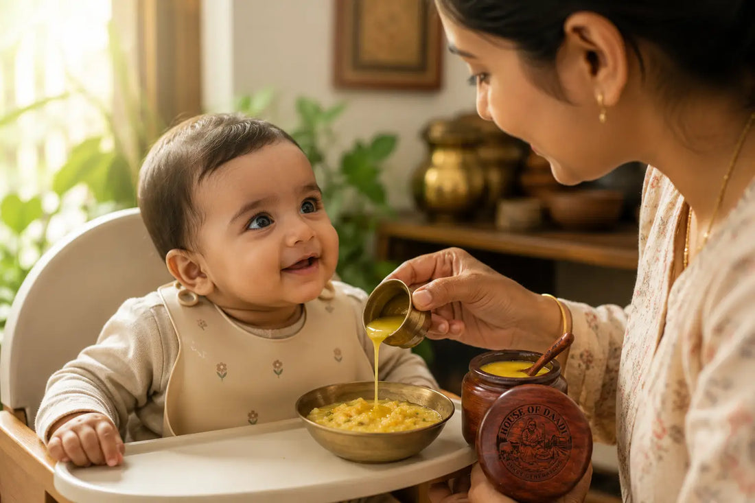 Introducing A2 Bilona Ghee for infants and babies — safe dosage guide by House of Daadi